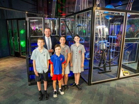 Premier with school children for RTS Launch