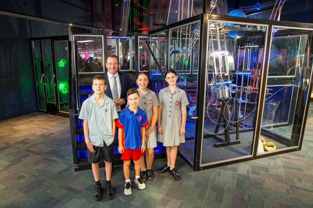 Premier with school children for RTS Launch